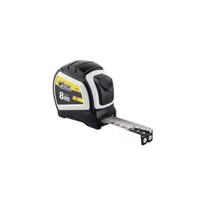 Рулетка 8мх25мм прогумовий корпус автостоп, магніт WERK