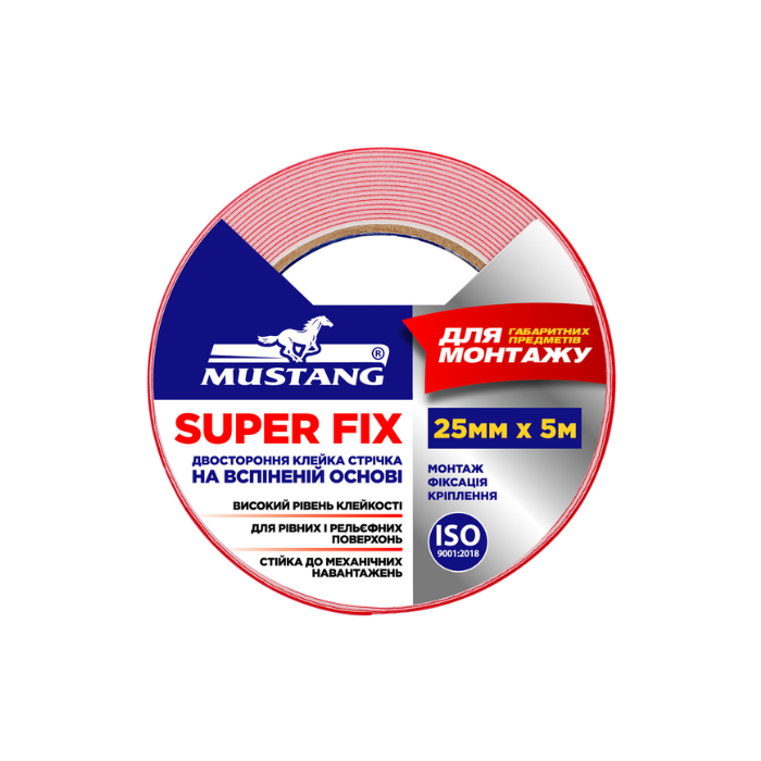 Двостороння клейка стрічка на вспіненій основі SUPER FIX MUSTANG 25мм*5м